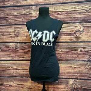 AC DC Back in Black Women's Medium Black Shirt Top Blouse Customized Open Back